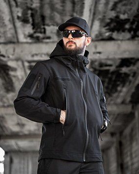 Тактична куртка софтшел чорна, курточка поліція чорна, куртка софтшел поліцейська, весняна чорна куртка розмір M 12796 фото