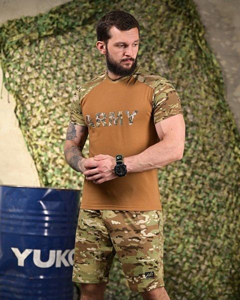 Летний костюм мультикам Army, тактический летний костюм, шорты футболка койот мультикам, футболка шорты ЗСУ, костюм ЗСУ шорты 93093 фото