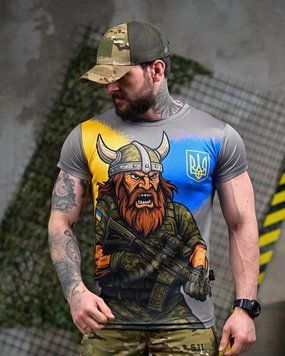 Тактична футболка воїн,футболка ЗСУ,футболка військова,футболка з прапором,футболка вікінг,футболка вікінг зсу розмір S 92659 фото