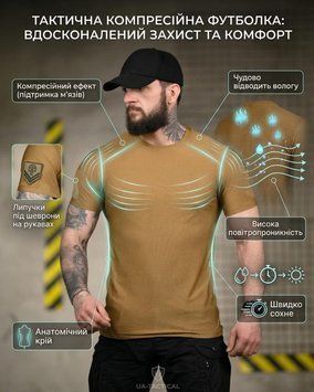 Тактична футболка (Compression Fit) койот ТР6916 розмір S 95594 фото