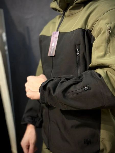 Куртка софтшел Оливково-чорна Soft Shell на флісі розмір M 6232 фото