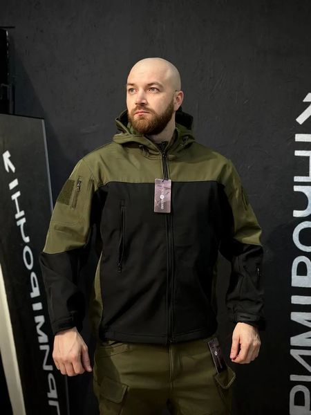 Куртка софтшел Оливково-чорна Soft Shell на флісі розмір M 6232 фото