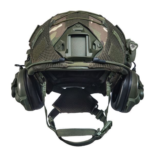 Шолом тактичний олива Fast TEAM WENDY Helmet NIJ IIIA + Навушники Earmor M31 MOD3 з чебурашкою +&nbsp;ліхтарик + кавер розмір S Fast13 фото