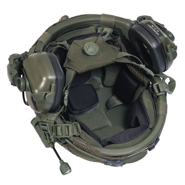 Шолом тактичний олива Fast TEAM WENDY Helmet NIJ IIIA + Навушники Earmor M31 MOD3 з чебурашкою +&nbsp;ліхтарик + кавер розмір S Fast13 фото