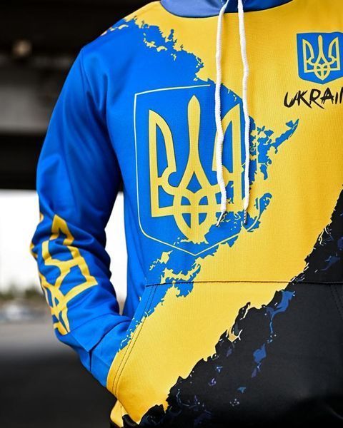 Тактична худі з гербом,військова худі жовто синє з капюшоном,толстовка військова тризуб,кофта з гербом,худі патріот,кофта націонал розмір S 93930 фото