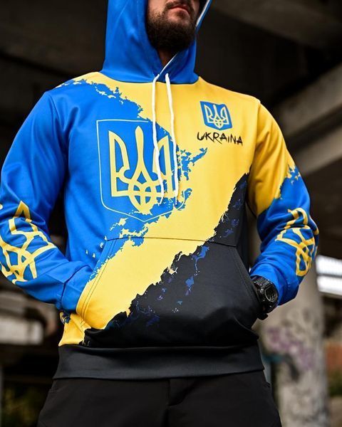 Тактична худі з гербом,військова худі жовто синє з капюшоном,толстовка військова тризуб,кофта з гербом,худі патріот,кофта націонал розмір S 93930 фото