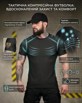 Тактична футболка (Compression Fit) чорна ТР6915 розмір S 95593 фото