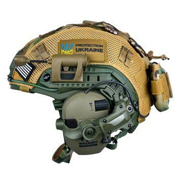 Шолом тактичний олива Fast Helmet NIJ IIIA + Навушники Walkers Razor Slim з чебурашкою +&nbsp;ліхтарик + кавер розмір S Fast17 фото