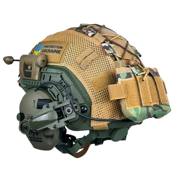 Шолом тактичний олива Fast Helmet NIJ IIIA + Навушники Walkers Razor Slim з чебурашкою +&nbsp;ліхтарик + кавер розмір S Fast17 фото