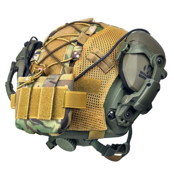 Шолом тактичний олива Fast Helmet NIJ IIIA + Навушники Walkers Razor Slim з чебурашкою +&nbsp;ліхтарик + кавер розмір S Fast17 фото