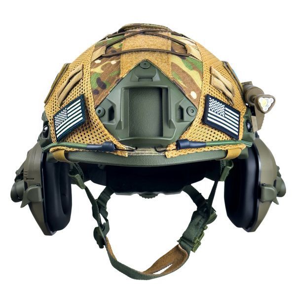 Шолом тактичний олива Fast Helmet NIJ IIIA + Навушники Walkers Razor Slim з чебурашкою +&nbsp;ліхтарик + кавер розмір S Fast17 фото