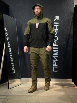 Костюм Олива с черным Soft Shell софтшел на флисе размер M 02571-M фото