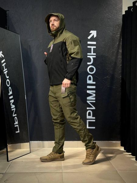 Костюм Олива с черным Soft Shell софтшел на флисе размер M 02571-M фото