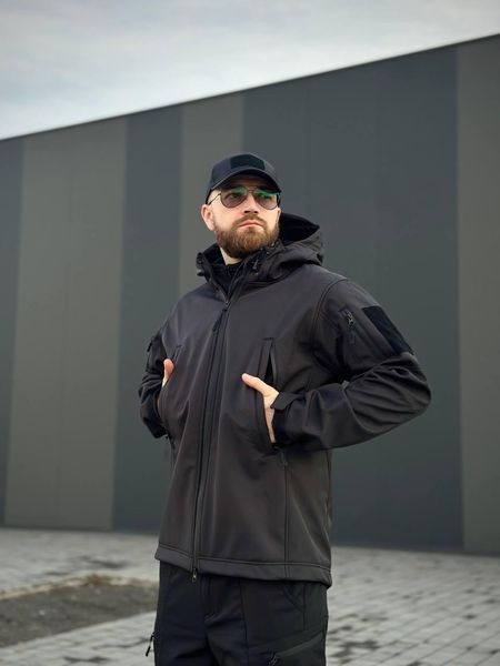Військова куртка на флісі Soft Shell Military Black розмір S 02602-S фото