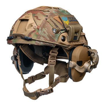Шолом тактичний койот Fast Helmet NIJ IIIA + Навушники Walkers Razor Slim з чебурашкою +&nbsp;ліхтарик + кавер розмір S Fast21 фото