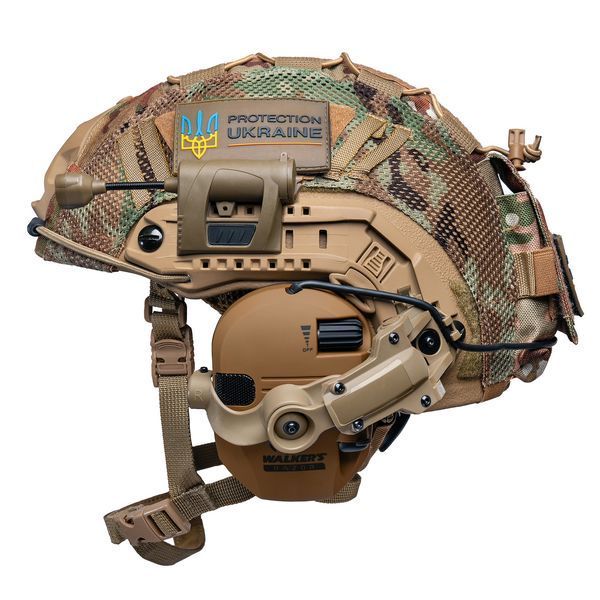 Шолом тактичний койот Fast Helmet NIJ IIIA + Навушники Walkers Razor Slim з чебурашкою +&nbsp;ліхтарик + кавер розмір S Fast21 фото