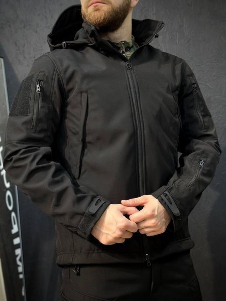 Костюм Тактический Усиленный Soft Shell Черный Black Съемный капюшон размер S 02921-S фото