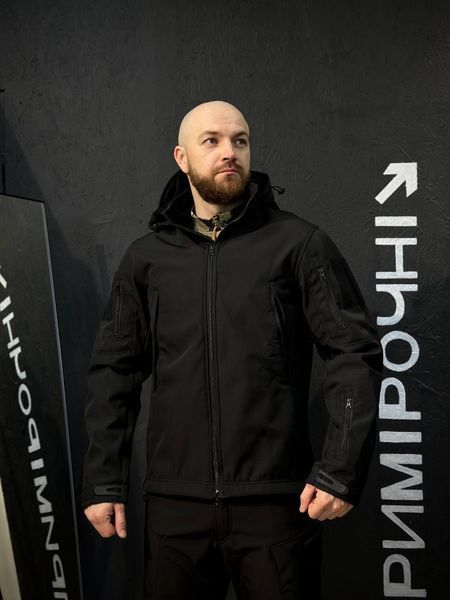 Костюм Тактический Усиленный Soft Shell Черный Black Съемный капюшон размер S 02921-S фото
