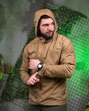Вітровка койот,чоловіча вітровка дощовик койот,тактична вітровка койот,куртка вітровка койот з капюшоном розмір S 87928 фото