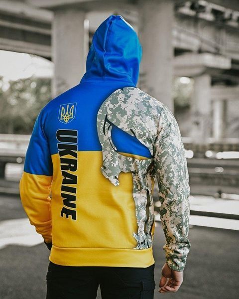 Худі тактичне піксель ukraine,тактична кофта синьо жовта,худі військове патріотичне,мілітарі худі з прапором України розмір S 93923 фото