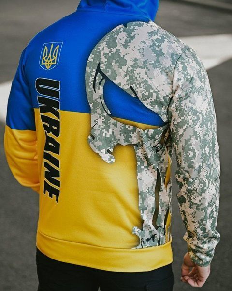 Худі тактичне піксель ukraine,тактична кофта синьо жовта,худі військове патріотичне,мілітарі худі з прапором України розмір S 93923 фото