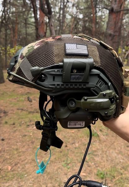 Шолом тактичний олива Fast TEAM WENDY Helmet NIJ IIIA + Навушники Earmor M32 MOD3 з чебурашкою +&nbsp;ліхтарик + кавер розмір S Fast05 фото