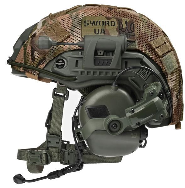 Шолом тактичний олива Fast TEAM WENDY Helmet NIJ IIIA + Навушники Earmor M32 MOD3 з чебурашкою +&nbsp;ліхтарик + кавер розмір S Fast05 фото