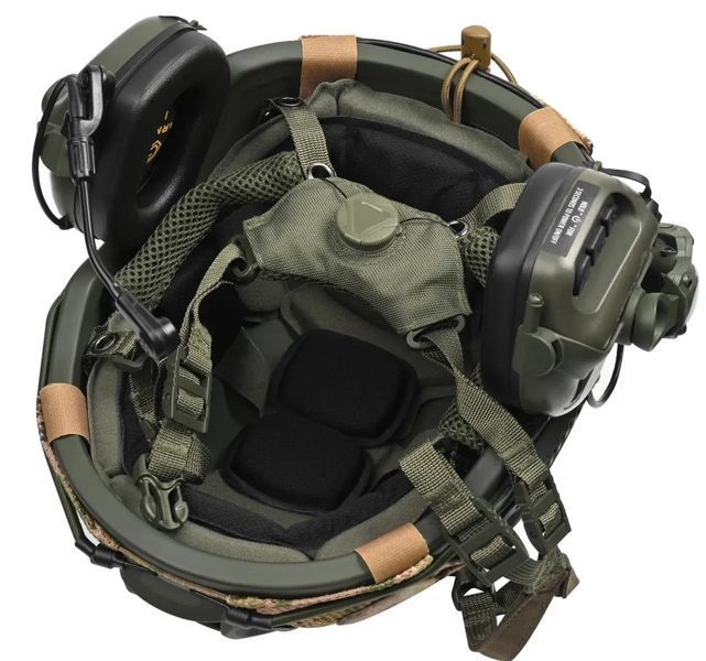 Шолом тактичний олива Fast TEAM WENDY Helmet NIJ IIIA + Навушники Earmor M32 MOD3 з чебурашкою +&nbsp;ліхтарик + кавер розмір S Fast05 фото