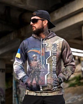 Тактичне худі на флісі,кофта військова з принтом,толстовка худі наземних сил Святого,кофта на флісі зсу воїн розмір S 93928 фото
