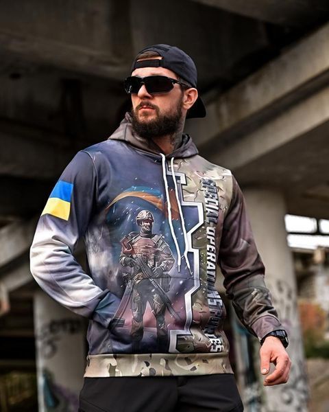 Тактичне худі на флісі,кофта військова з принтом,толстовка худі наземних сил Святого,кофта на флісі зсу воїн розмір S 93928 фото
