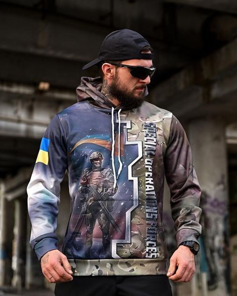 Тактичне худі на флісі,кофта військова з принтом,толстовка худі наземних сил Святого,кофта на флісі зсу воїн розмір S 93928 фото