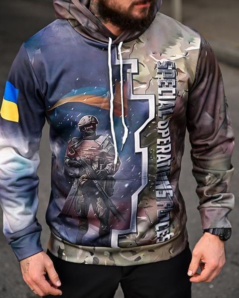 Тактичне худі на флісі,кофта військова з принтом,толстовка худі наземних сил Святого,кофта на флісі зсу воїн розмір S 93928 фото
